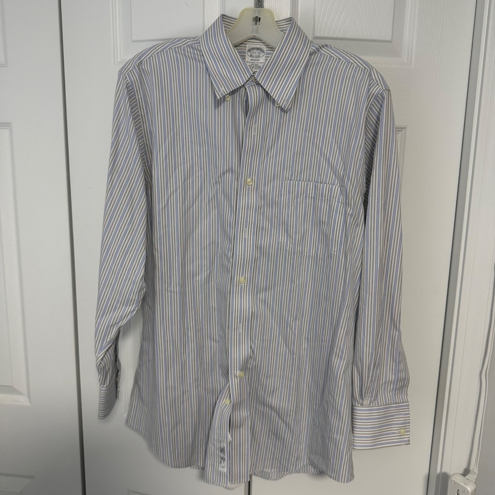 Brooks Brothers Regent Non-Iron Supima Cotton Striped Dress Shirt 15.5 32 Blue